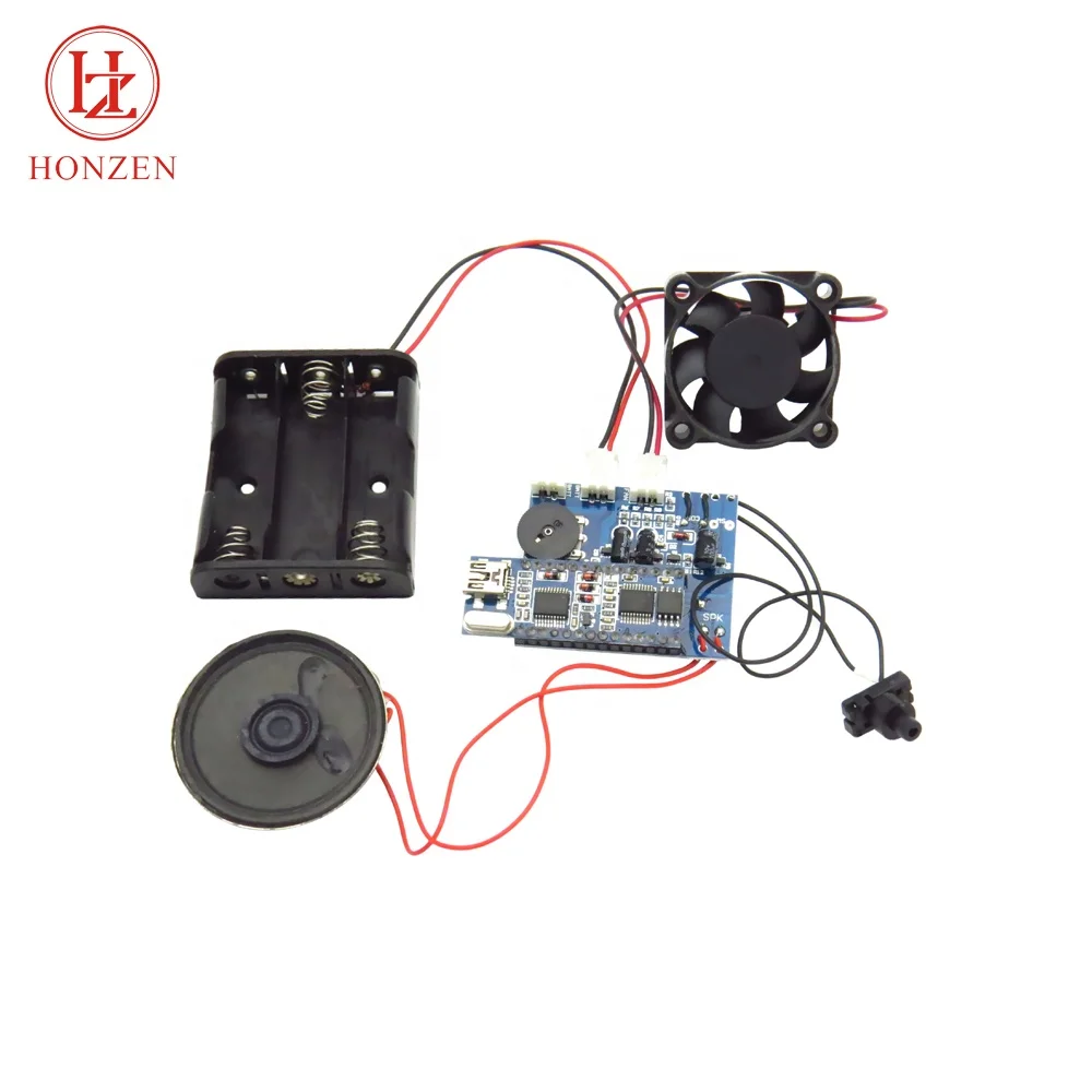 Motion sensor programmable dc cooling fan usb mp3 recordable music chip sound module with volume control for pop display