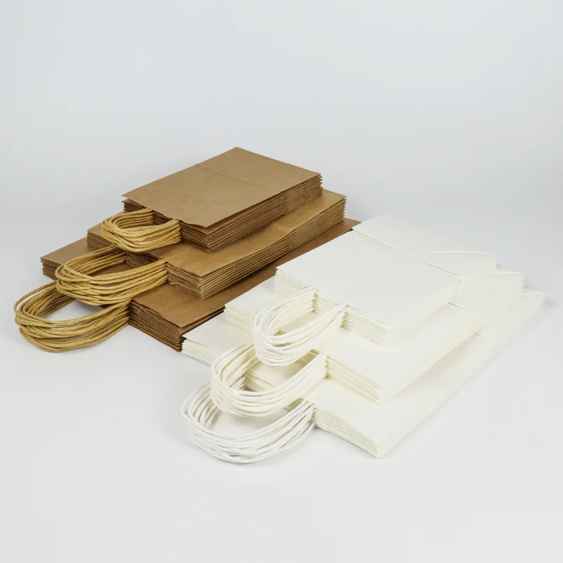 wholesale packaging shopping bag 210x110x270 mm recycled fast food paper retail bags twist white kraft paper bag with handle