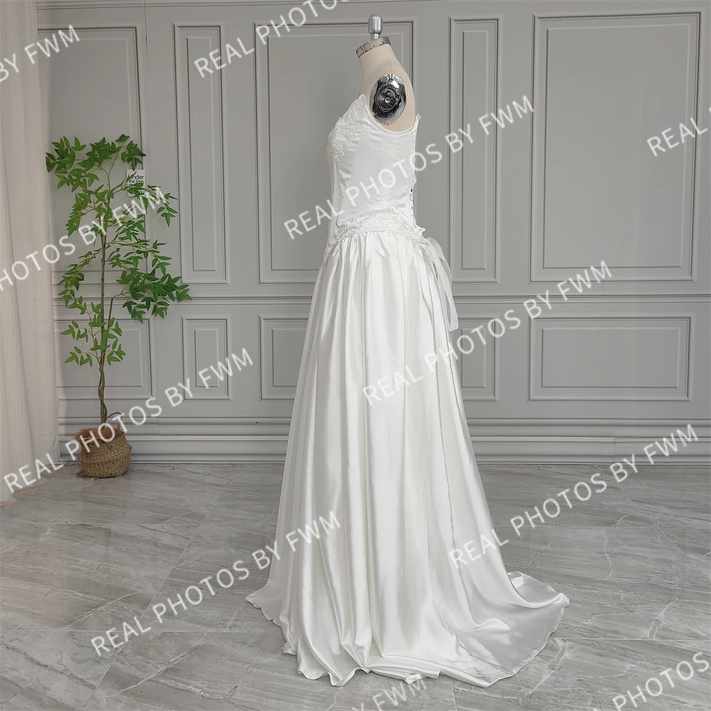 100% Real Photos Two Pieces Suit Appliques Lace A-line Wedding Dress For Bride 2024 Elegant Satin Bridal Gown With Corset Top