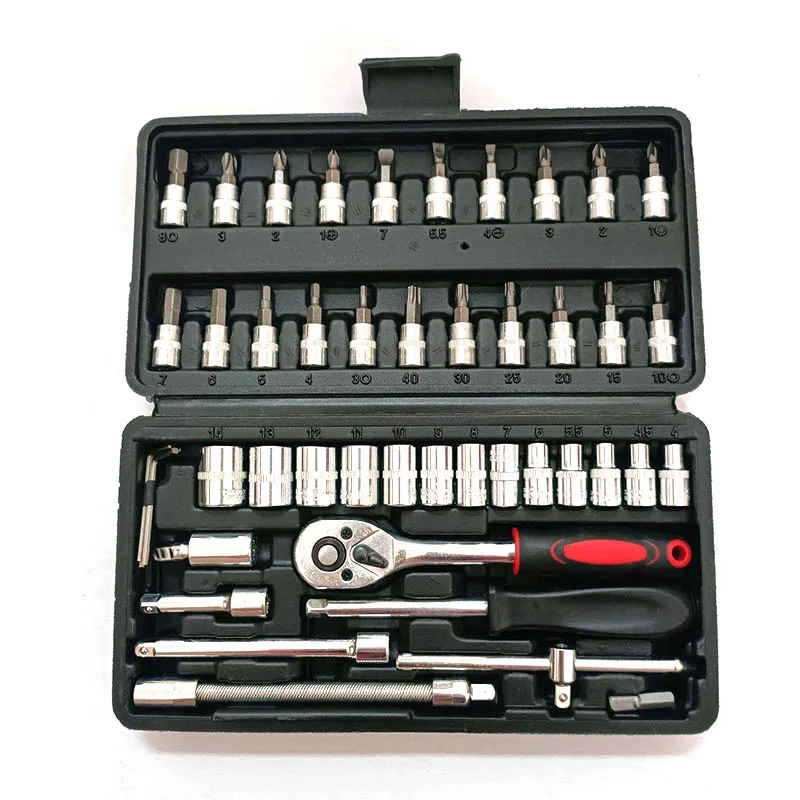 46pcs in 1 ratchet torque wrenches hand tools socket wrench spanner tools box for set mechanic screwdriver tool set