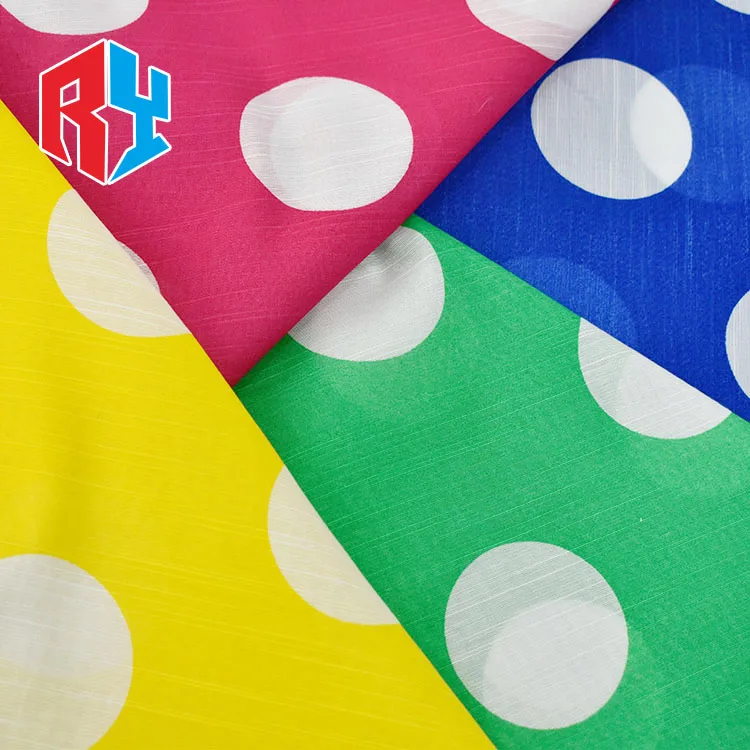 Hight Quality Hawaiian Style Custom Color Polka Dot Free Woven  Lightweight Print Rayon Slub Fabric