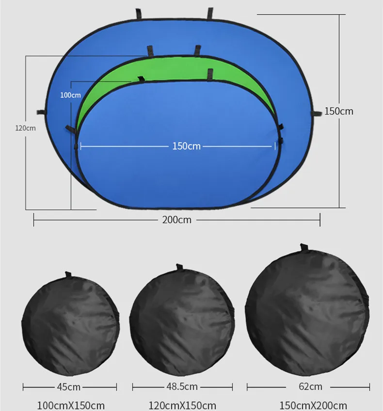 Collapsible Double Side Blue Green Screen Solid Color Photography Backdrop Polyester Online Live Stream Video Studio Backgrounds