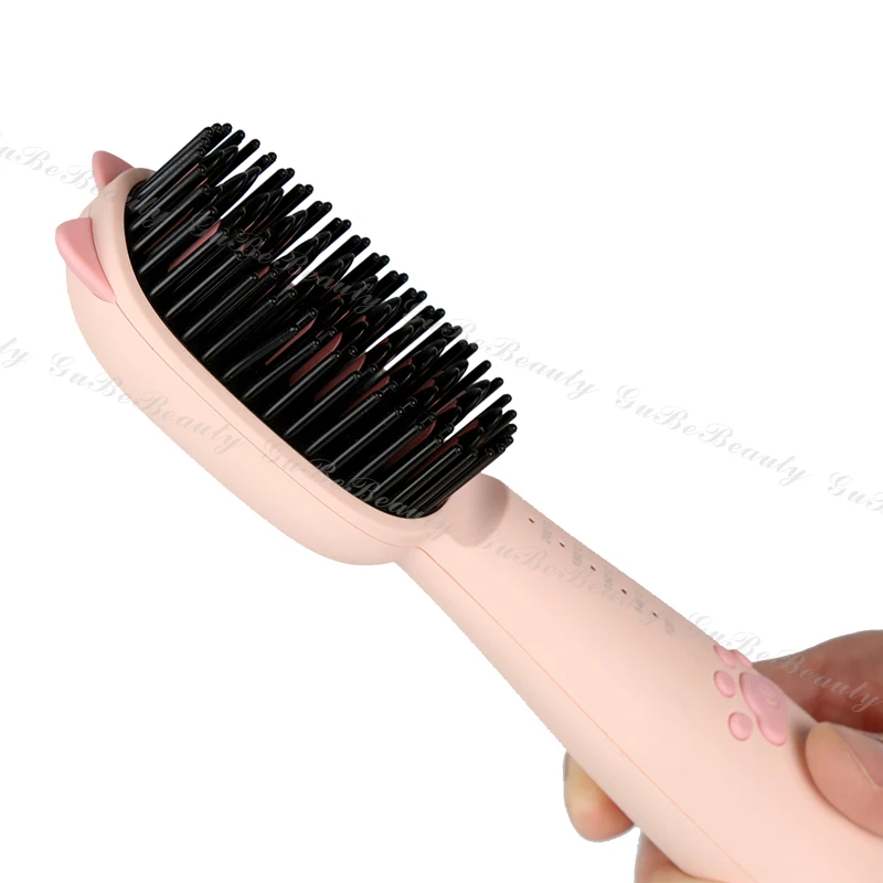 Gubebeauty cute pink best hair straightener brush hair straightener handy flat iron hair straightener for homeuse with FCC&CE