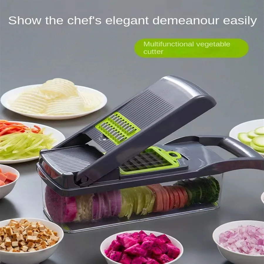 Multifunctional vegetable chopper 14 in 1 handheld fruit slicer Kitchen and onion grater Potato shredder Grinder mandoline