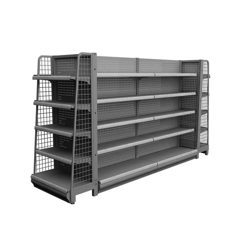 Supermarket Display Shelf Double-Sided Light Duty Metallic Shelving Racks for Shop Display Convenience Store