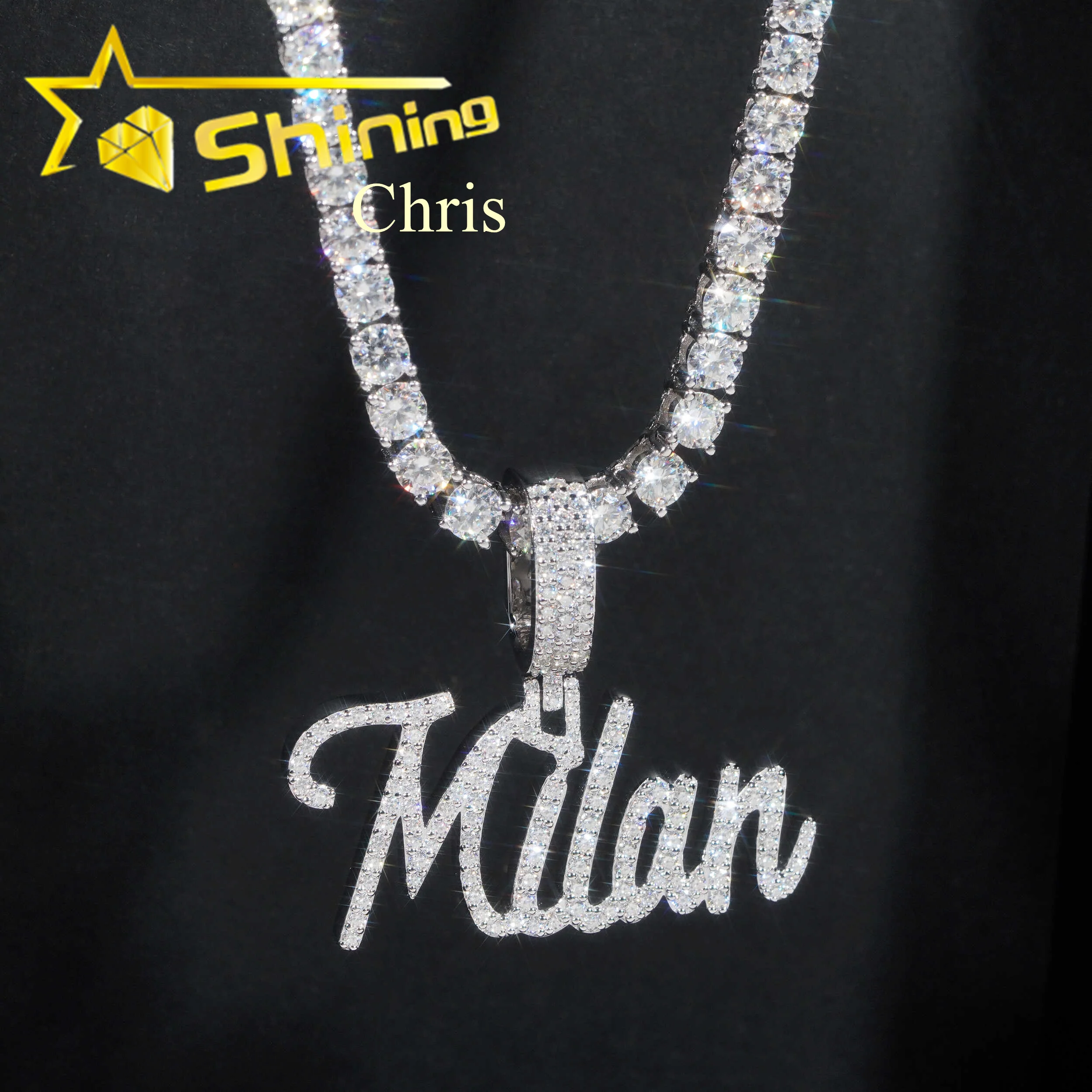 Custom Name pendant VVS moissanite pendant iced out letter pendant 925 silver gold plated fine jewelry necklace for women