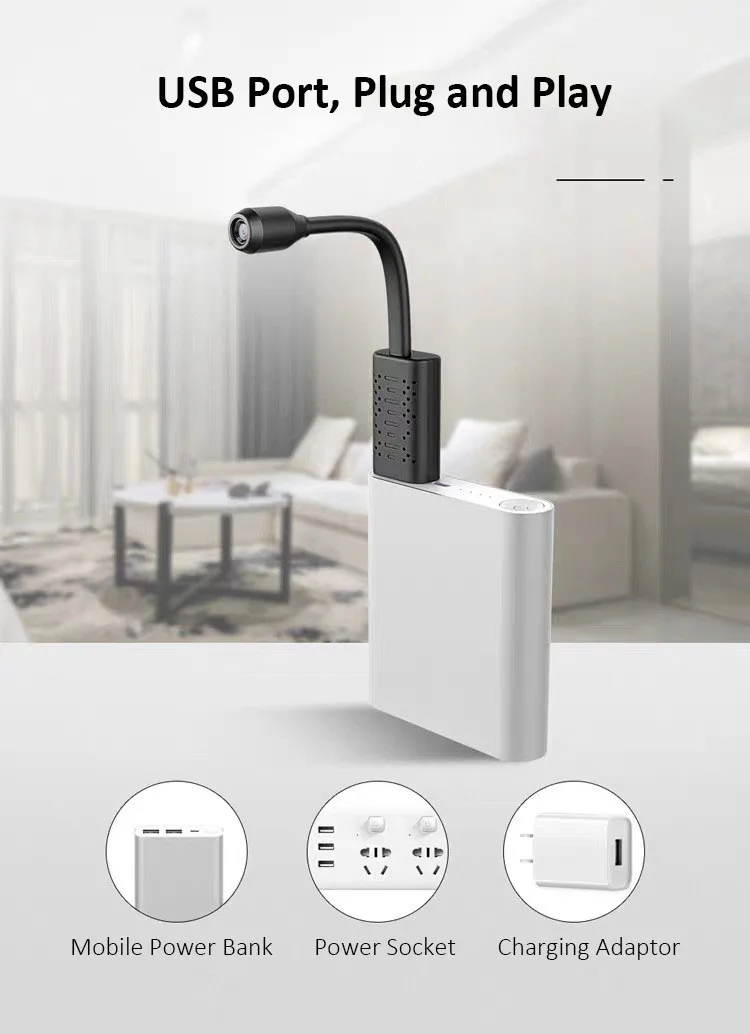 V380 Wireless Mini WiFi IP Camera  HD 1080P USB Cable Portable Body WIFI CCTV Camera