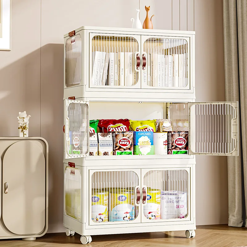 Household wardrobe cream style installation-free clothes toy storage box foldableable plastic baby storage cabinet