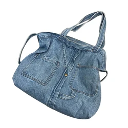 Fashion retro portable shopping large capacity casual denim Academy wind Harajuku canvas one-shoulder crossbody bag