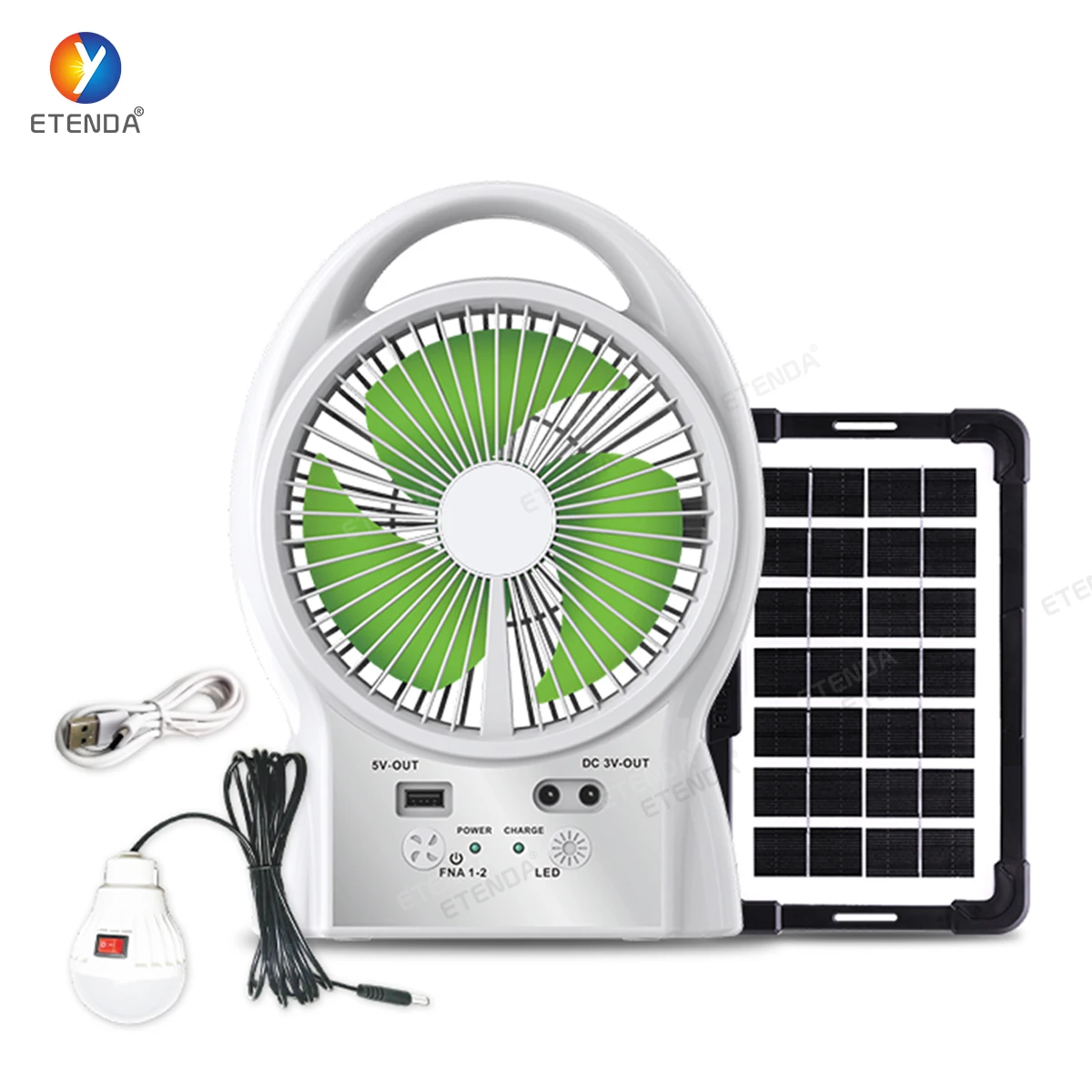6 Inches Solar Fan Table Rechargeable With LED Light 5V USB OUTPUT Bulbs Solar Panel
