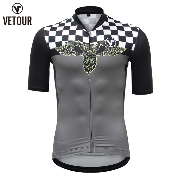 Vetour Custom Cycling Jersey V Collar Fluorescence Owls Mens Bike Shirts