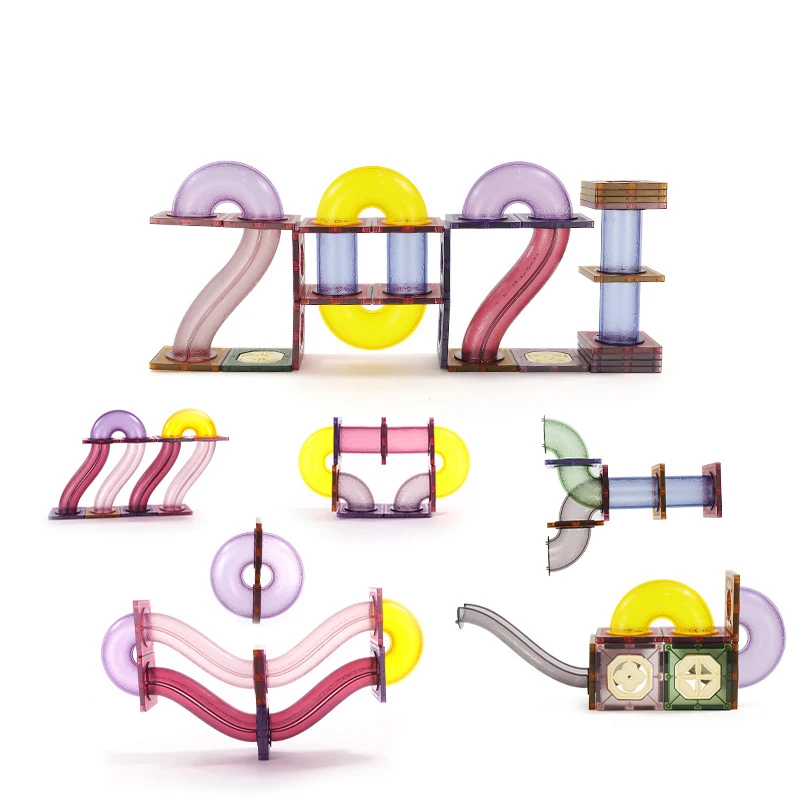 colorful plastic tube building tiles toys with magnet ,3D Magnetic Building Marble Run