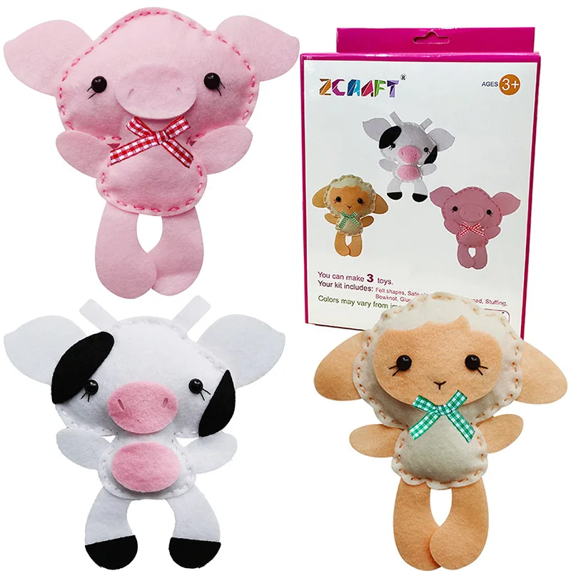 Beginners Educational Pattern Woodland Forest Creatures Stuffed Plush Dolls Kids Craft Felt Animals DIY Sewing Kit