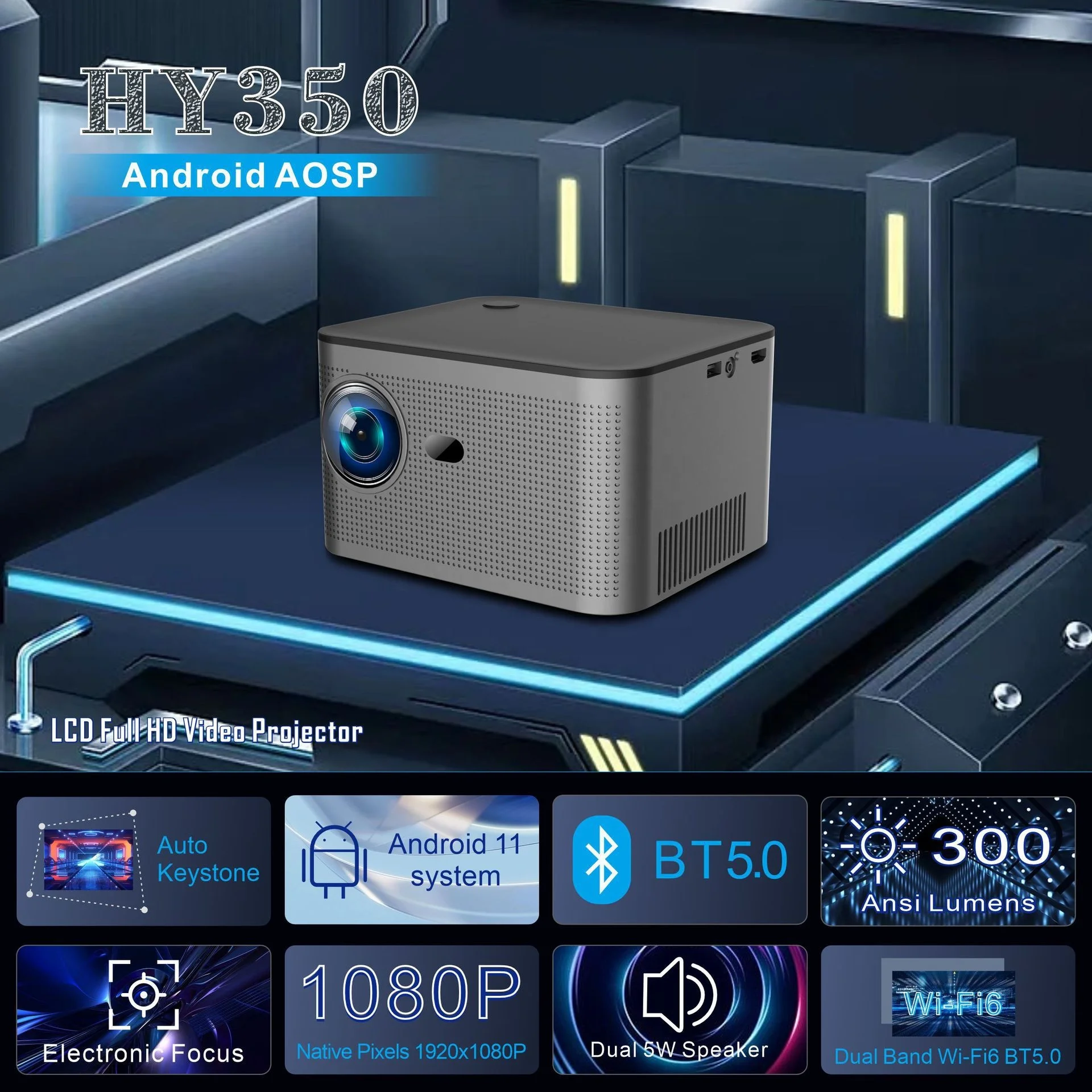 11 0 для Android HY350 FHD 1080P проектор Автоматическая коррекция keystone Короткий бросок портативный домашний Proyector