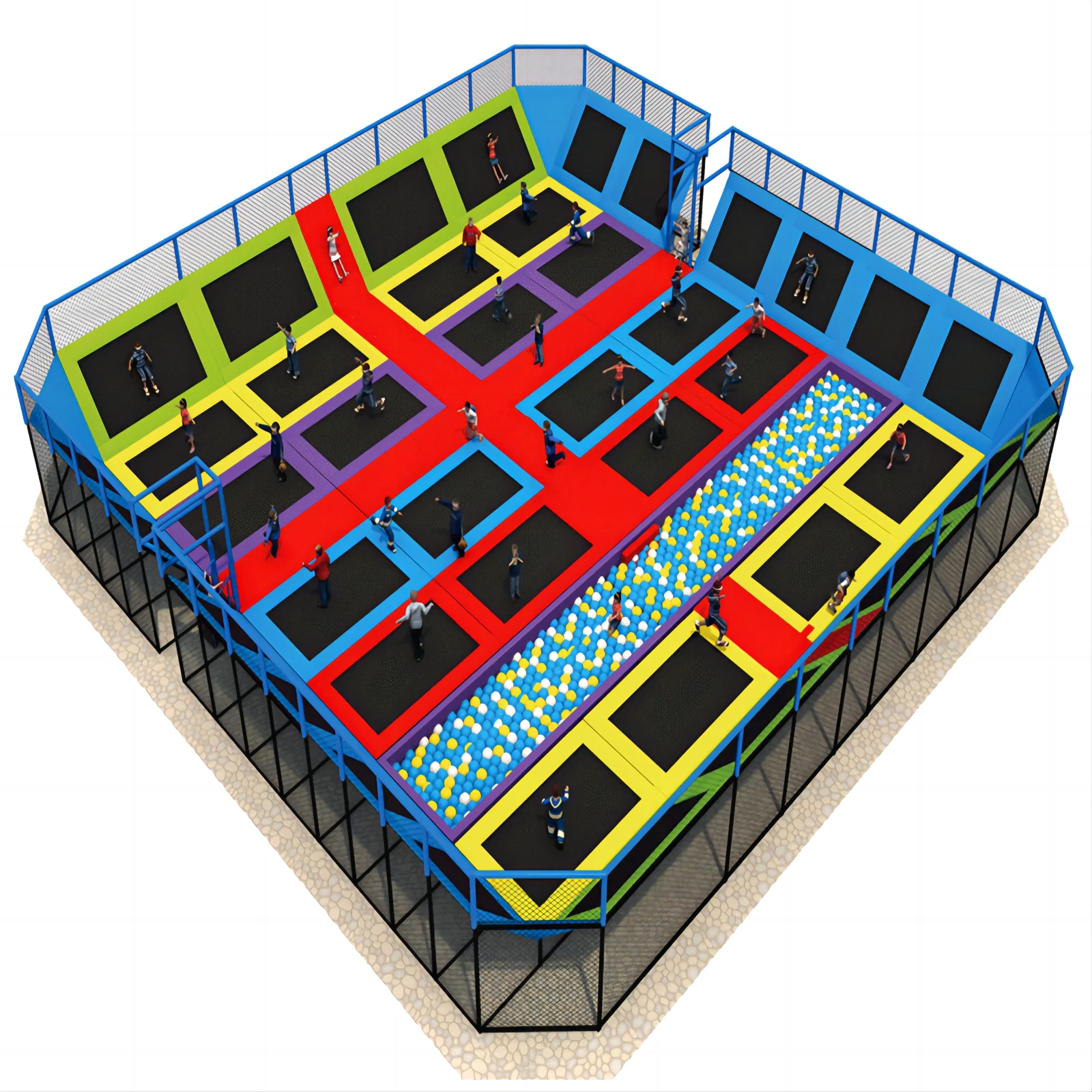 Customized Large Trampoline Park Equipment Indoor Playground Rope Climbing Rainbow Net