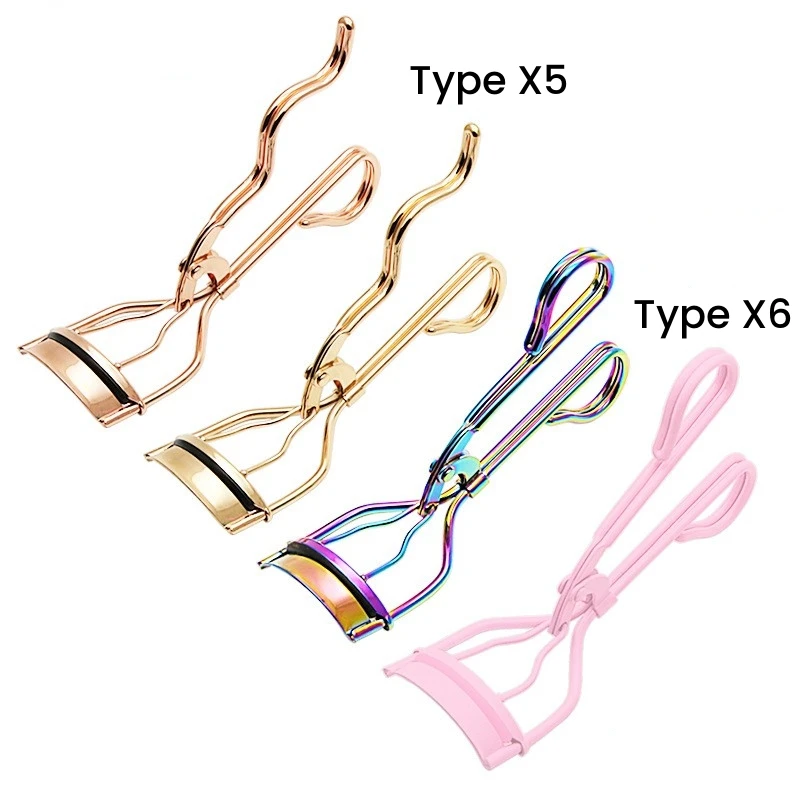 Custom Own Logo Metal Handheld 2 Styles Eyelash Curler Pink Rainbow Gold Portable Eye Makeup Tool Wholesale