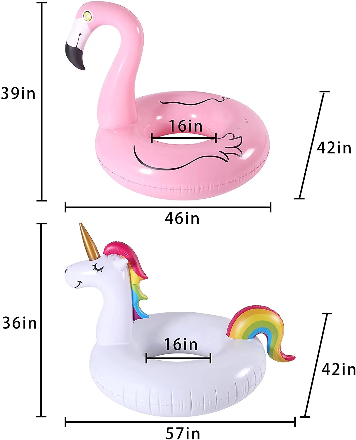 2 Pack 42' Inflatable Pool Floats Flamingo Unicorn Swim Tube Rings Swimming Toys Lake and Beach Float Summer
