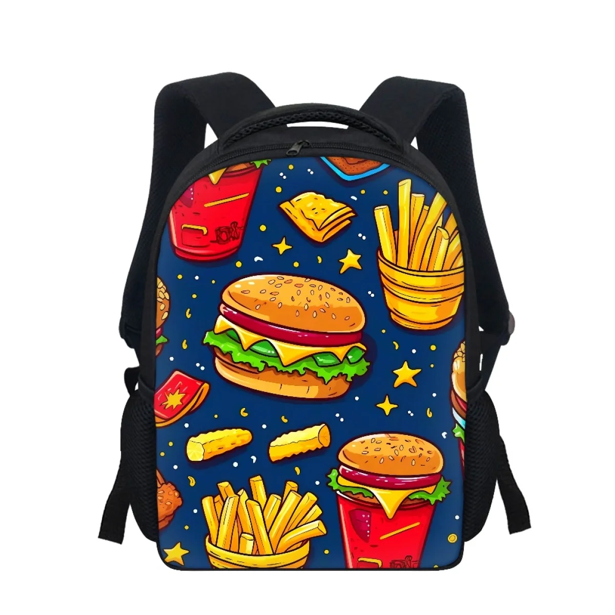 Wholesale Custom Burger Coke pizza doughnut ice cream picnic elemens Pattern 12 inch Student Multifunctional waterproof Backpack