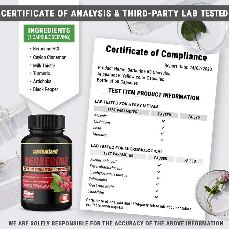 Turmeric Berberine Capsules berberine hcl 1200mg 120 capsules plus pure true Berberine Capsule
