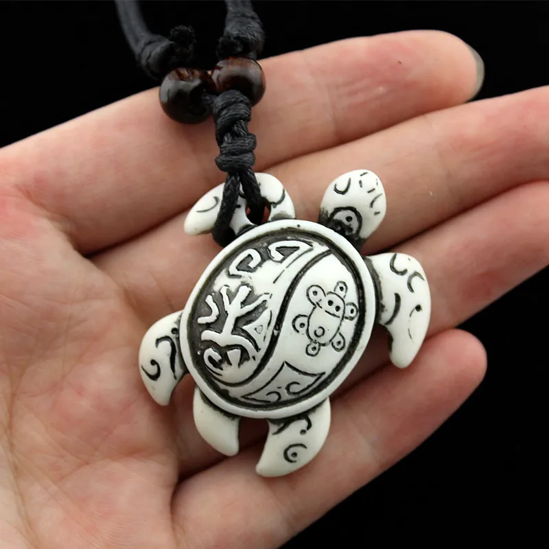 American Maya Inca Jewelry Nautical Surfing Imitation Bone Tribal Necklace For Men Wholesale Resin Sea Turtles Pendant Choker