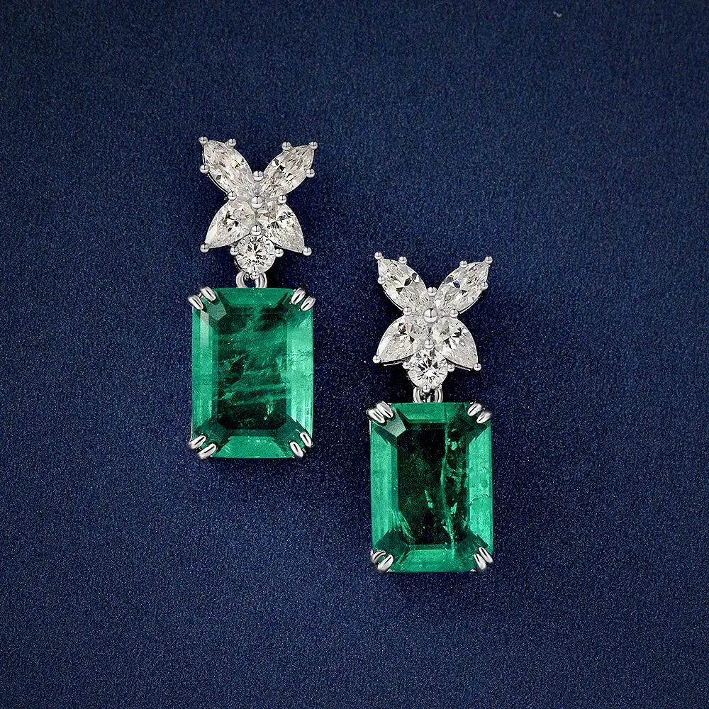 2022 new 6ct synthetic emerald earrings 10*14 Europe and the United States 925 silver high carbon diamond earrings for women