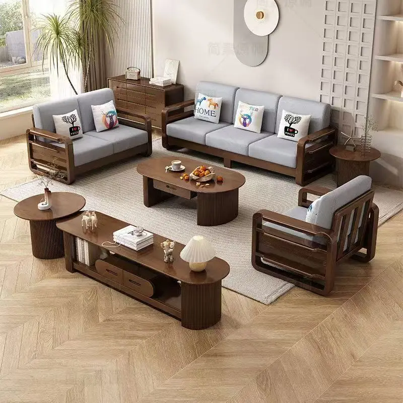 High quality solid walnut oak ash mahogany rubber wooden living room furniture dining room bedroom wood sofa