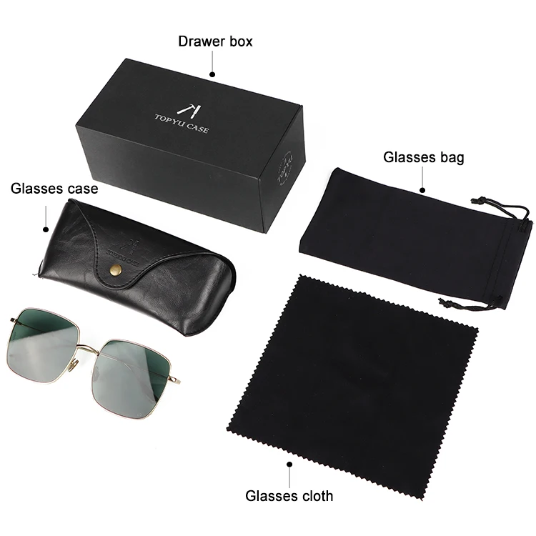 luxury glasses leather set, glasses spectacle box set 4 pcs sets, sunglass Packaging own logo glasses carton case gift set