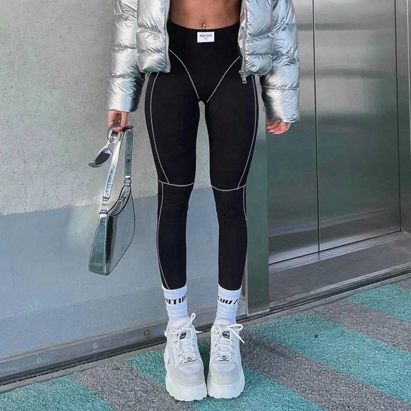 OUDINA OEM Winter Solid Color Line Tight Pants High Waist Regular Sports Trousers Yoga Bottom Tights Leggings For Women