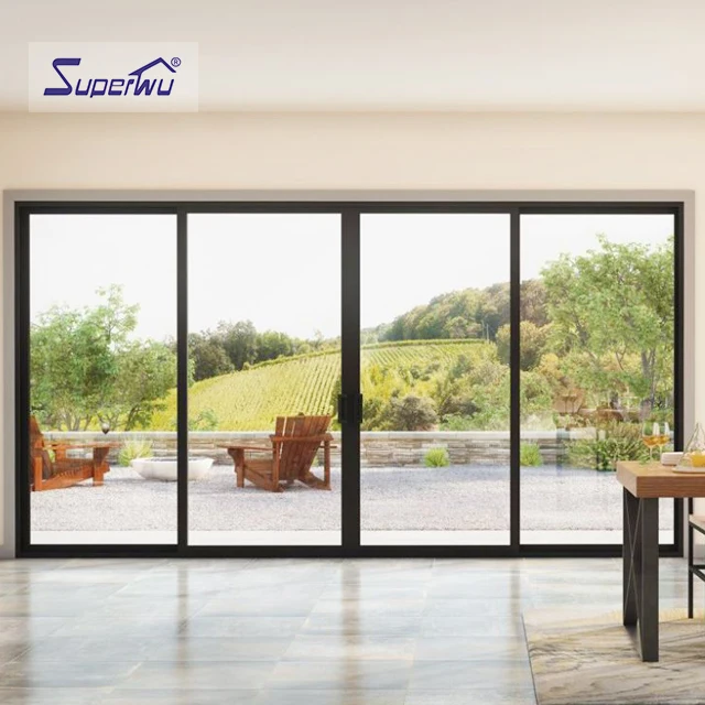 Hurricane Proof Impact Aluminum Balcony 4 Panel Sliding Glass Door Exterior