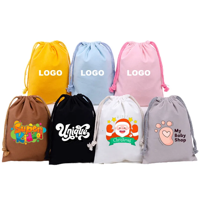 Reusable Organic Cotton Canvas Drawstring Bags Custom Logo Drawstring Gift Pouch Bag Small Promotion Polyester Drawstring Bag