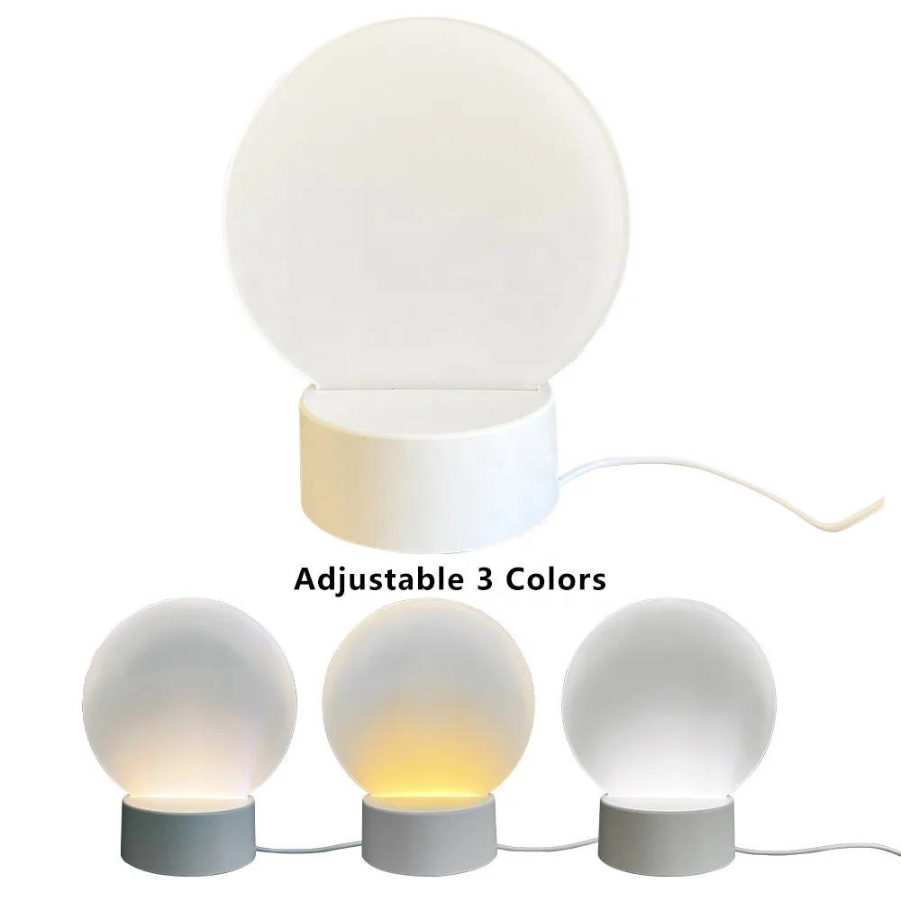 Adjustable 3 Colors Blank sublimation Photo Panel with Acrylic Lamp Base Set Usb Led Lights LED Light Base White