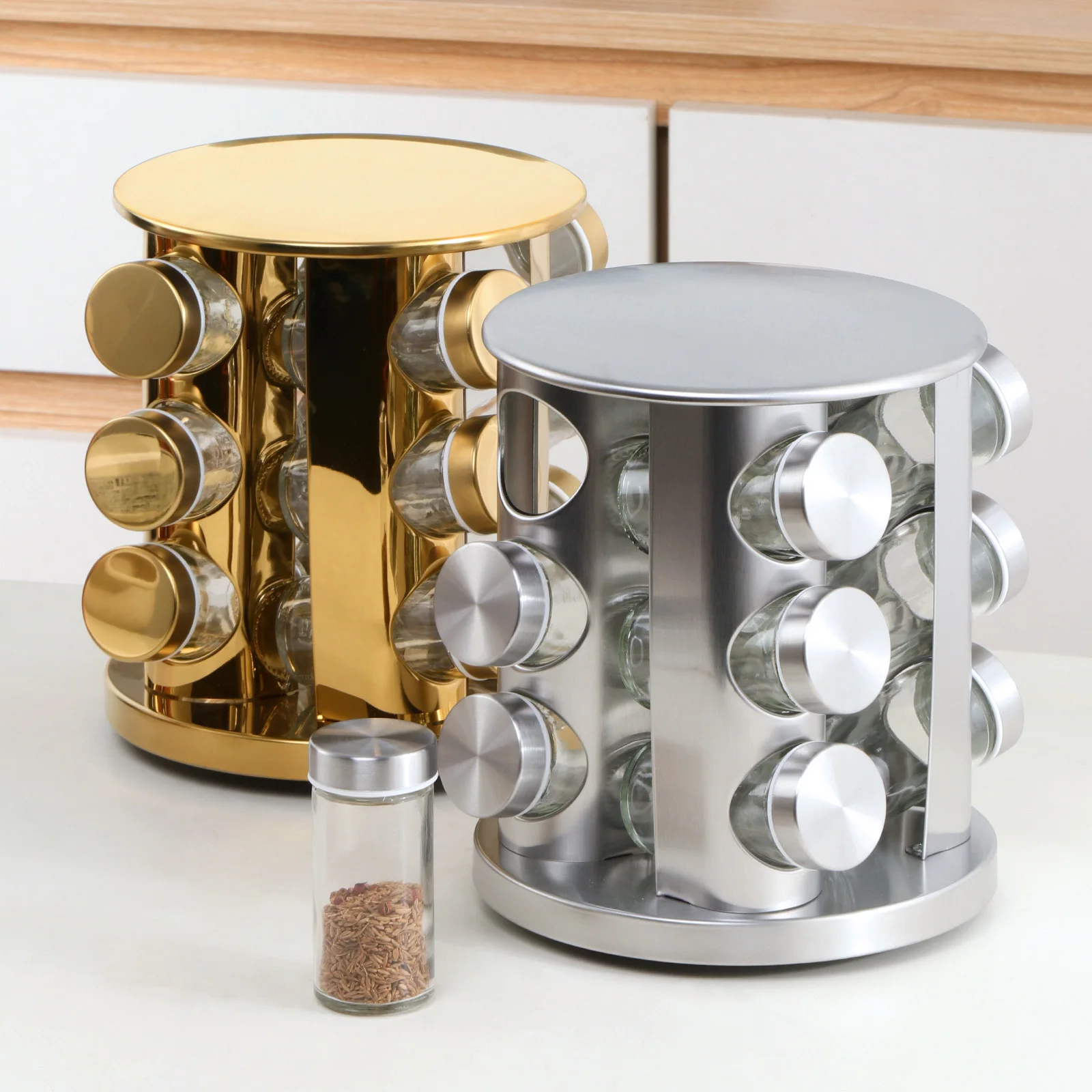 Buyerstar Rotating Seasoning Organizer 12 Jar Rotating Spice Rack Stainless Steel Standing Spice Tower