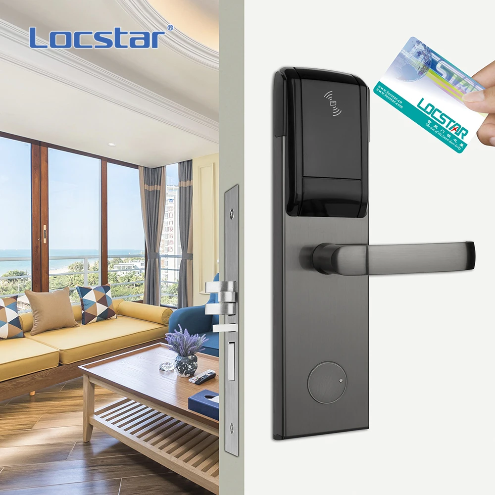 Locstar Fashion Key Safe Mortise Digital Ic Card Hotel Aluminium Mfid Electronic Magnetic Gate Electric Bolt Door Lock