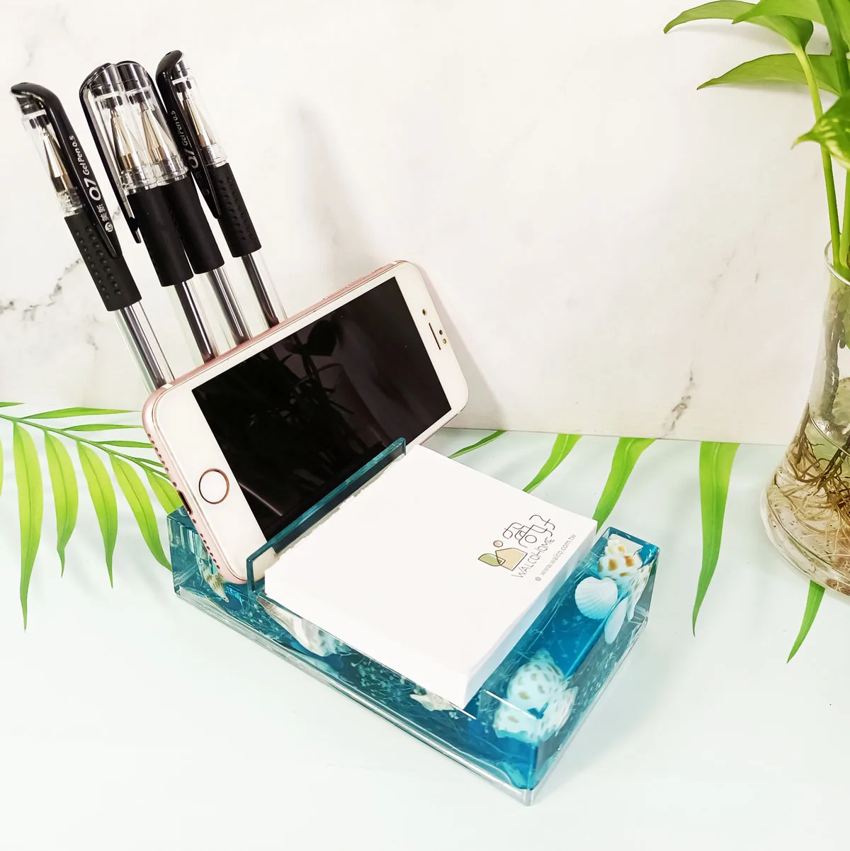Acrylic Memo Pen Holder Multi-Functional Decor Ocean Breeze Acrylic Phone Stand Pens Holder for Display