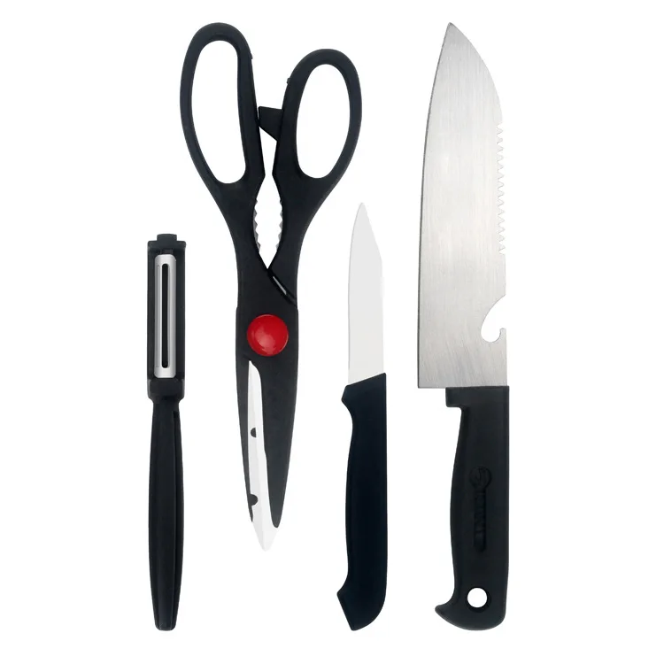 High Quality Knives Kitchen, Knives 3 4 5 6 Inch Chef Knife Cook Set Peeler White Blade Black Color Handle/