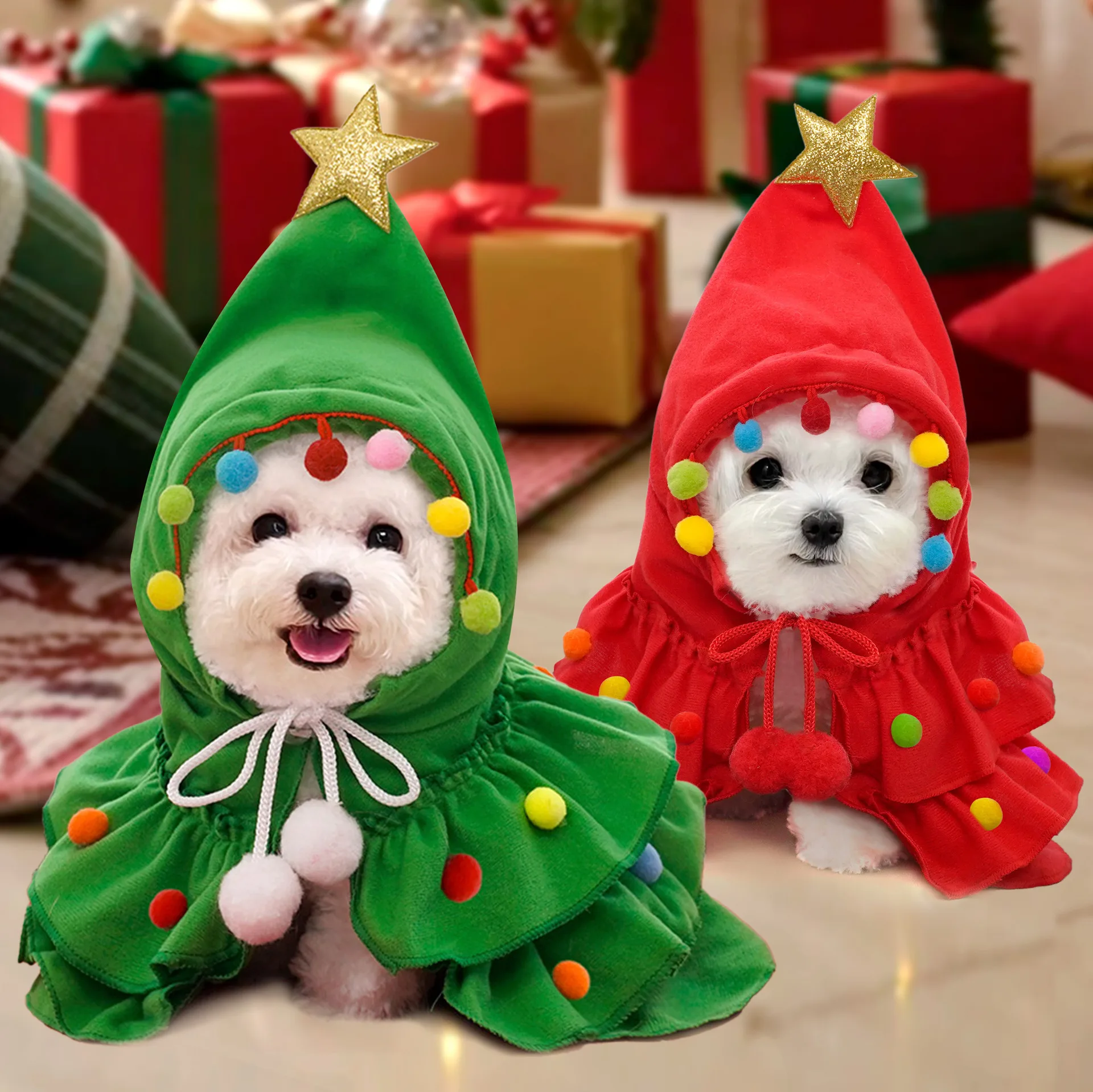 Wholesale autumn and winter Christmas pet clothing holiday transform Christmas tree two-color cape clothing for dog cat