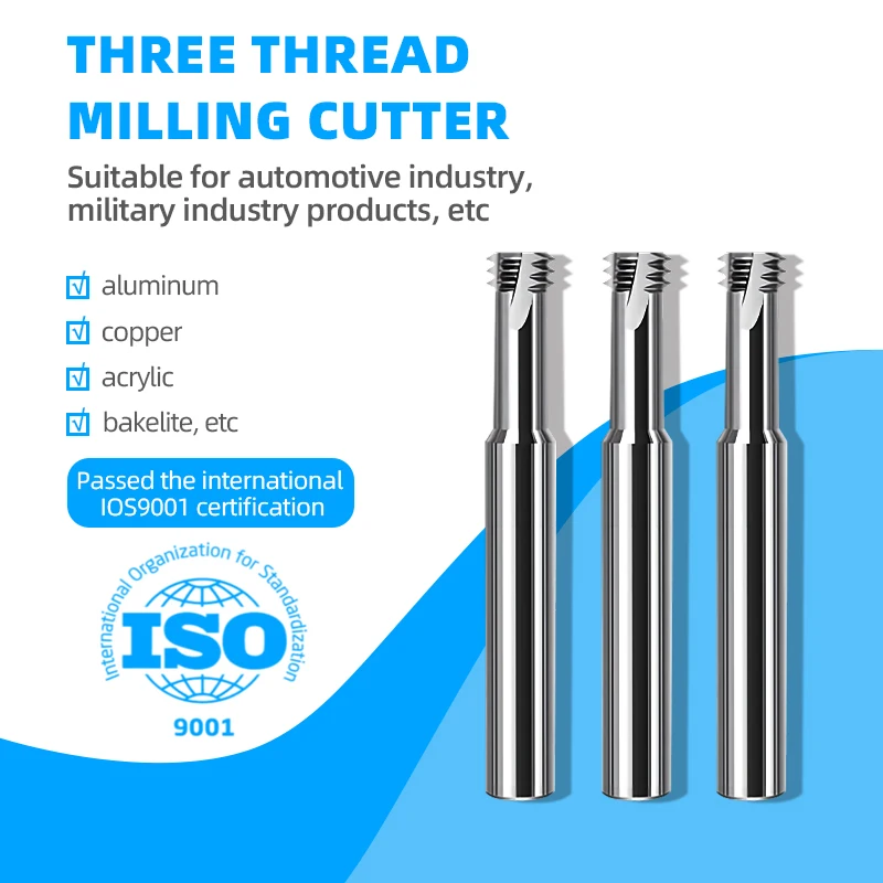 Factory Direct Tungsten Steel Thread Milling Cutter Three Teeth Aluminum Alloy Carbide Milling Cutter Cnc Thread Milling Cutter