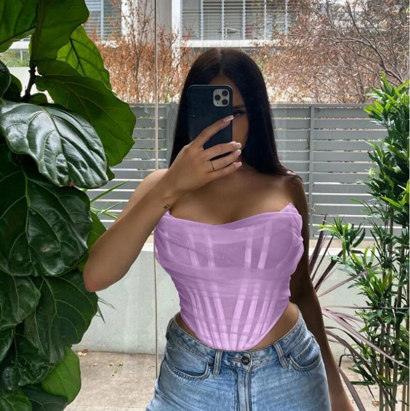 New product ideas 2021 hot selling See Through Mesh Off Shoulder Bustiers corset top women sexy Tube Top