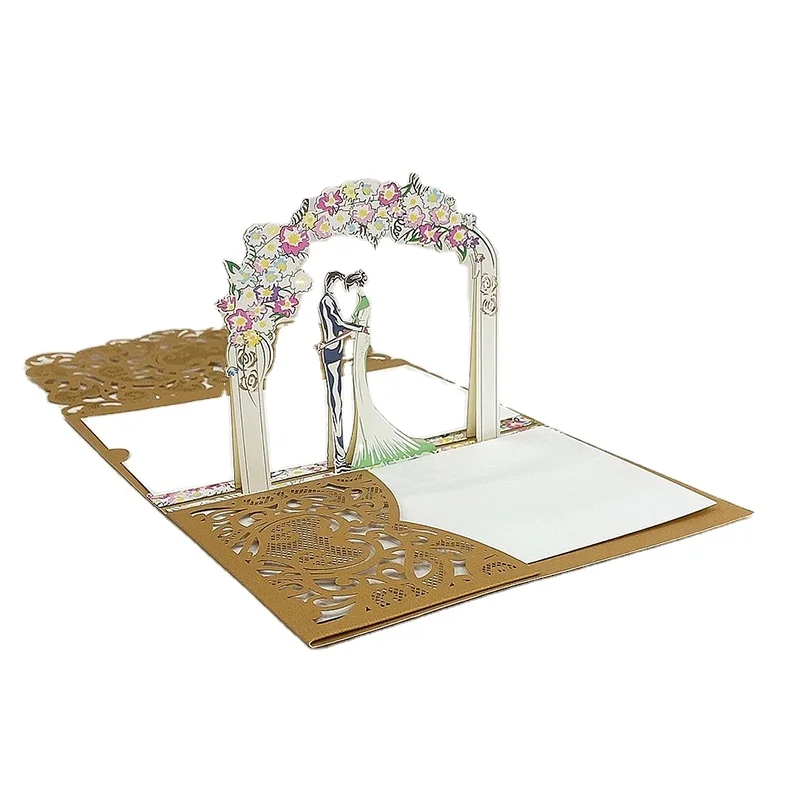 2023 New arrival  design custom luxury  Bride and groom laser cut wedding invitations 3 D Pop Up Greetings Cards