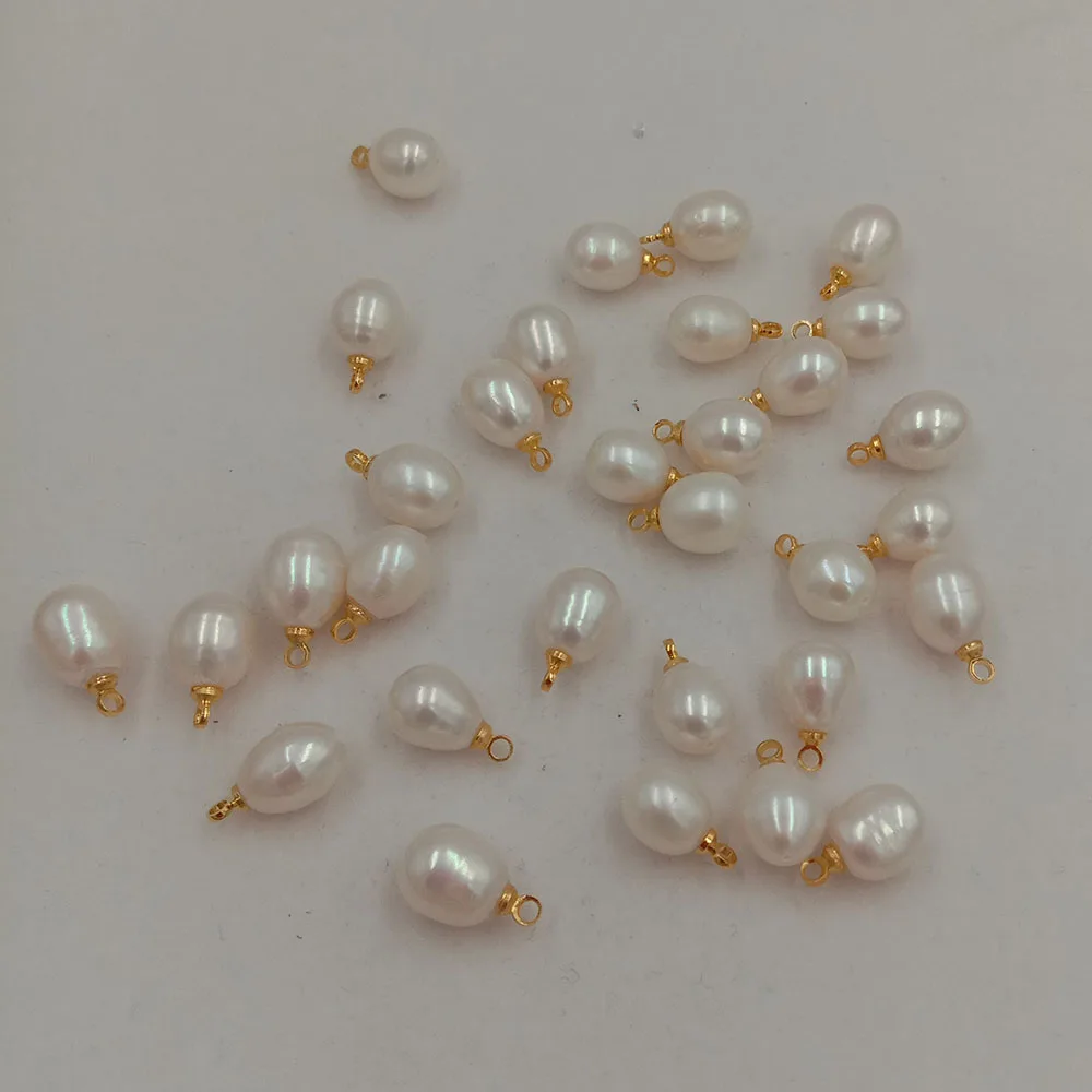 8-11  mm Rice nature freshwater pearl with hanger, DIY high luster PEARL with full hole drilled or half hole drilled