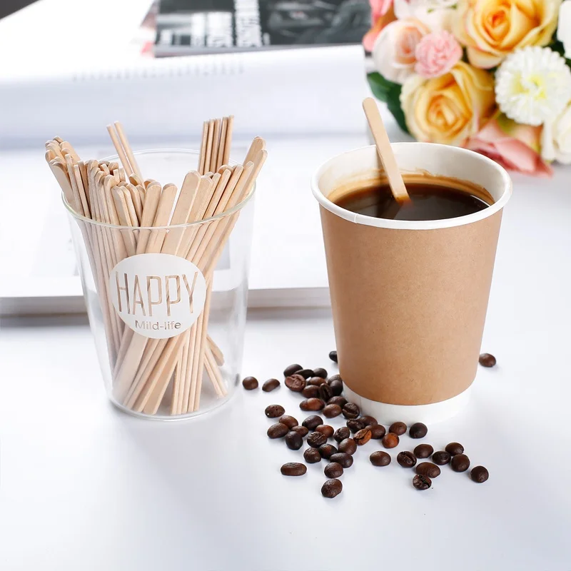 Raw material Food Grade compostable biodegradable paper packaging coffee stir wooden stick stirrer