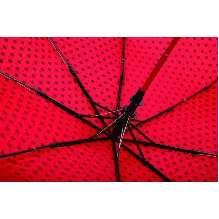 LOTUS 3 Folding Sun And Rain Umbrella Custom Logo Tag Black Polka Dot Umbrella