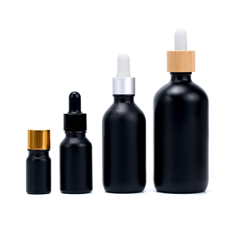 Wholesale 5ml 10ml 15ml 20ml 30ml 50ml 100ml Matte Black Essential Oil Glass Dropper Bottle for Hair Serum