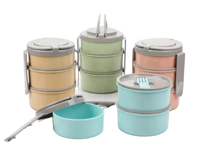 Amazon best selling plastic 3 layers food containers round bento lunch box for school