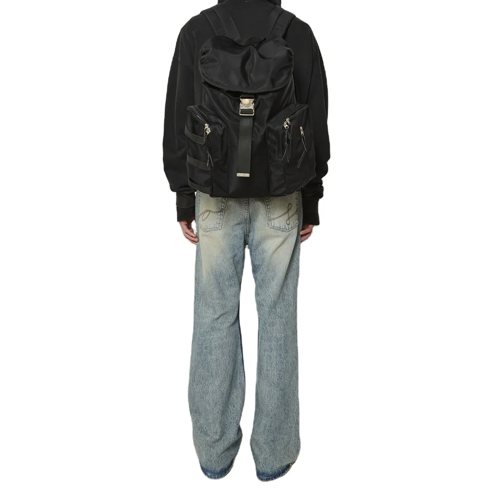 Custom Mens Vintage Indigo Stone Enzyme Wash Distressed Pockets Hem Denim Jeans Vintage Bootcut Jean