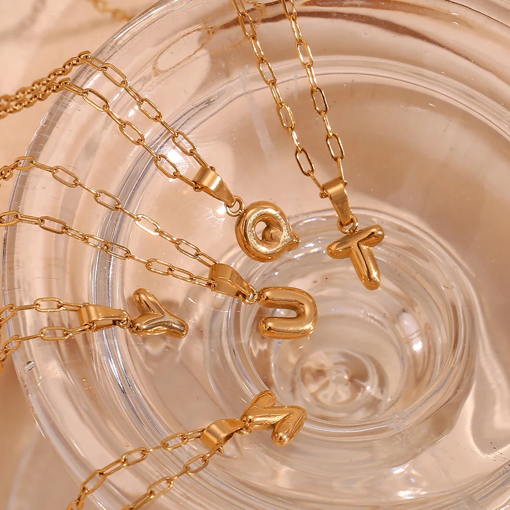 Bubble Initial Necklace Letter Alphabet Necklace Stainless Steel 18K Gold Plated Jewelry for Women bijoux collier pour femme