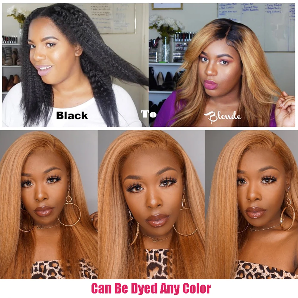 GD Top Quality Yaki Full Lace Front Wigs For Black Women,Swiss Lace Raw Human Hair Lace Wig,Kinky Straight Full Lace Frontal Wig