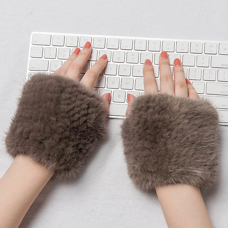 ZDFURS *Winter mink fur gloves for women high Real Fur Gloves New Women  Fashion Genuine Glove Knitted Mink Fur Fingerless