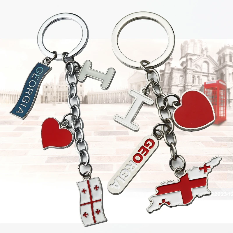 Factory Customize OEM/ODM Zinc Alloy Enamel I Love Georgia Letters Tourist Souvenir KeyChains 3D Metal Georgia Souvenir Keychain