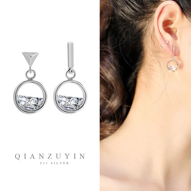 XILIANGFEIZI wholesale bulk cheap fine 925 silver zircon earrings fashion  dissymmetry women stud korean jewelry